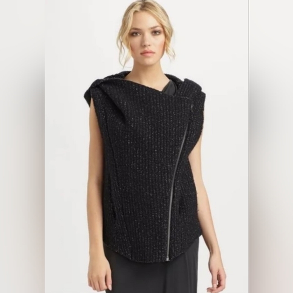 Helmut Lang Gray Hooded Zippered Asymmetrical Sleeveless Sweater Pockets Small - Picture 2 of 13